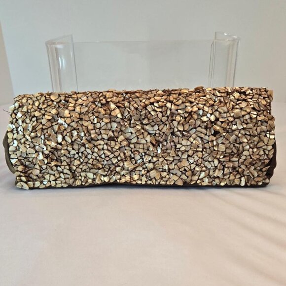 MOYNA Vintage Seashell Clutch, Shell Covered Fold Over Purse, Long Slim Clutch - Picture 6 of 13